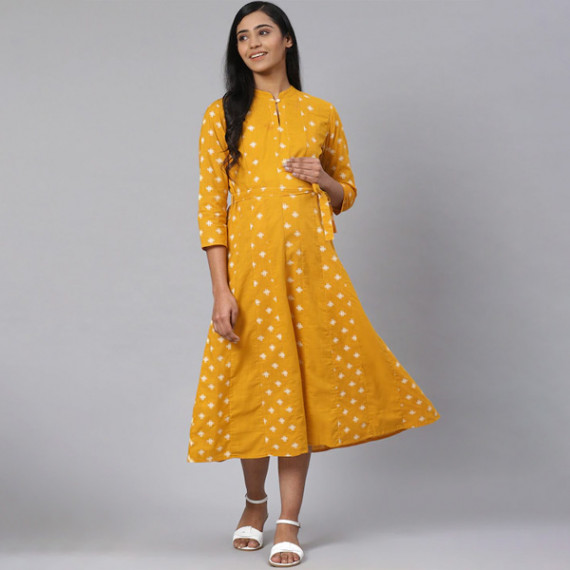 https://www.soulstylez.com/products/women-mustard-yellow-off-white-printed-pure-cotton-maternity-a-line-dress